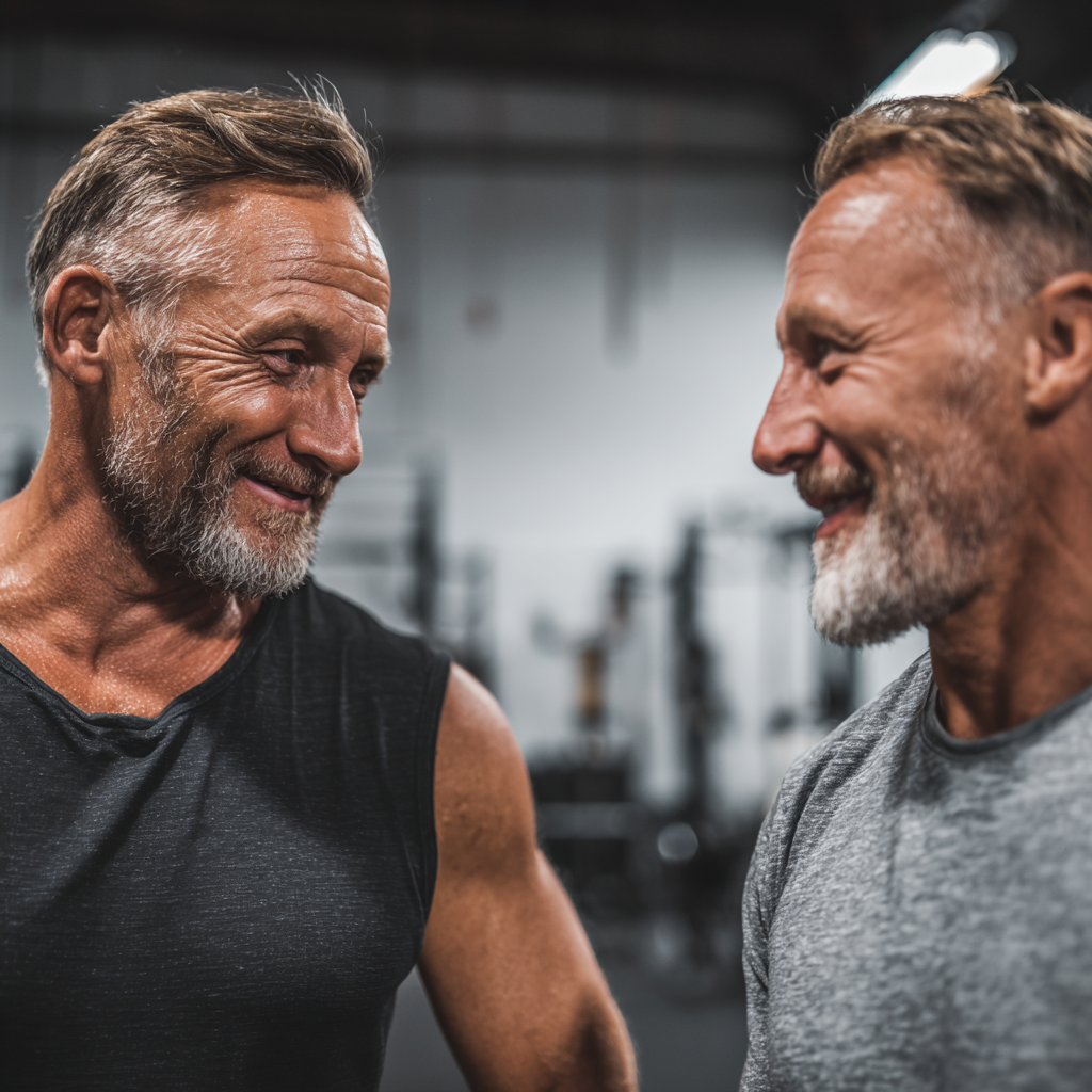 Middle-aged and older adults supporting each other in fitness community